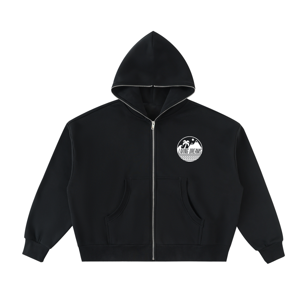Living Dreams Logo Fleeced Full-Zip Boxy Hoodie