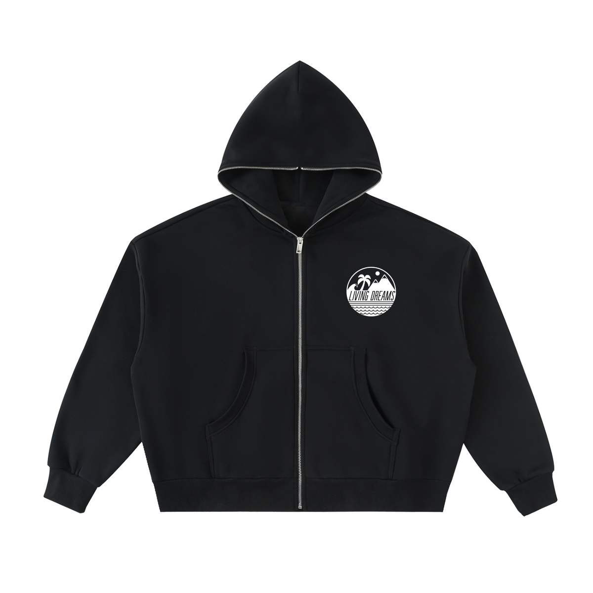 Living Dreams Logo Fleeced Full-Zip Boxy Hoodie