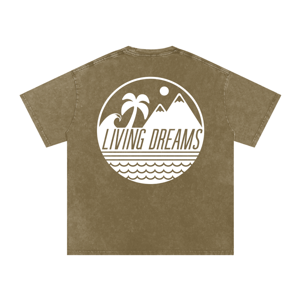 Logo Living Dreams Snow Washed Oversized Cotton T-Shirt